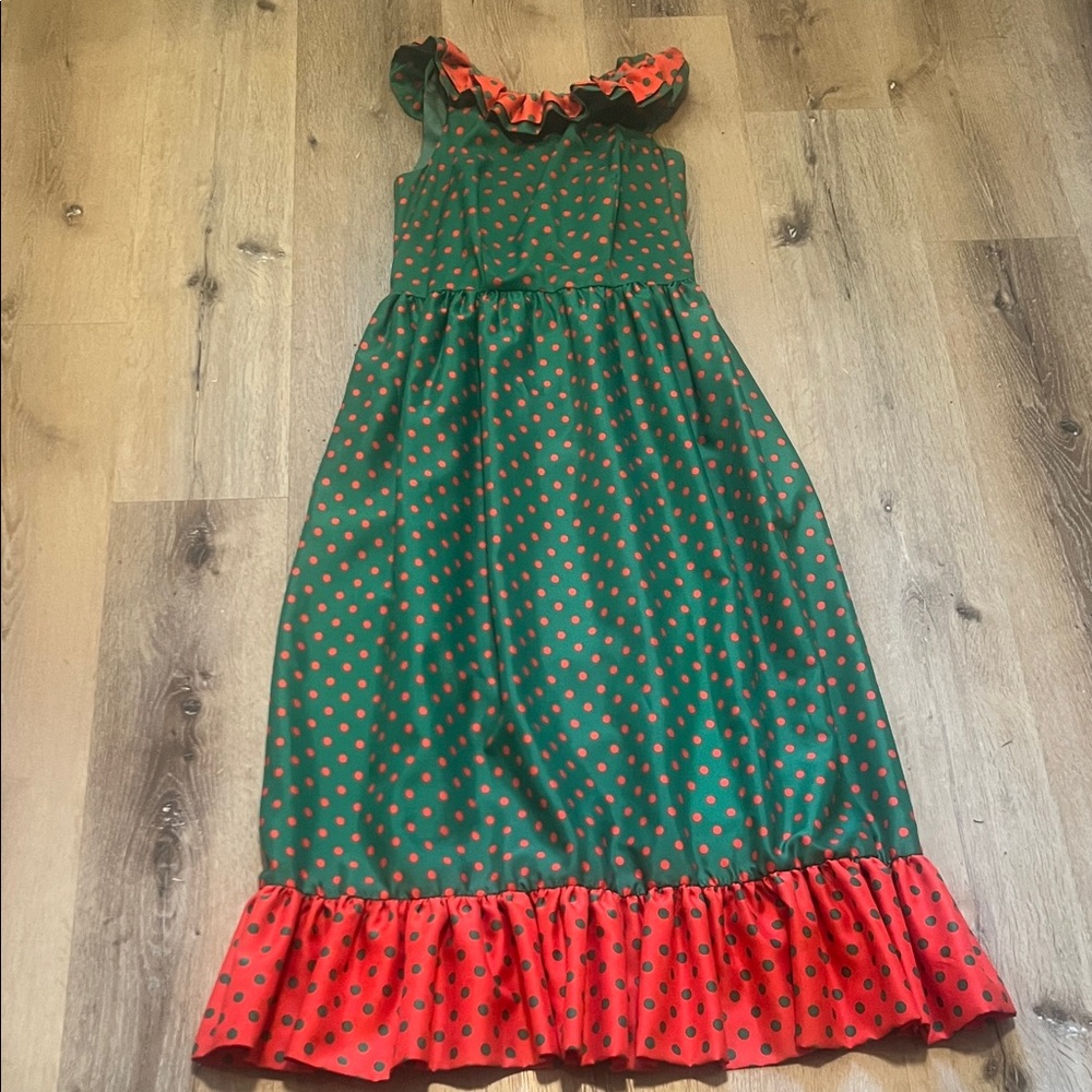 Julie Miller Vintage Green and Red Polka Dot Dress 100% Polyester Size 10